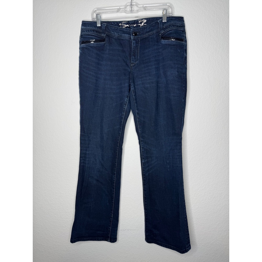Seven7 Dark Wash Bootcut Denim Blue Jeans Black Sequin Pockets Women's Size 16